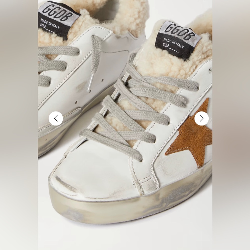 Golden Goose Superstar distressed leather sneakers with shearling